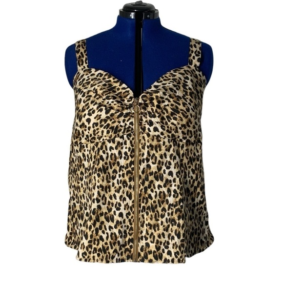 Sleeveless Leopard Print Spandex Zipper Front Sweetheart Strap Top 3XL size - Picture 2 of 14
